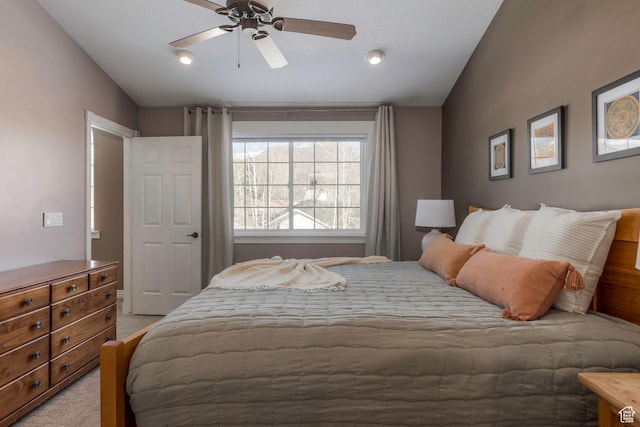 161 W Swiss Farm Way Unit 9, Midway, UT 84049 - bedroom with lofted ceiling, light carpet, and ceiling fan