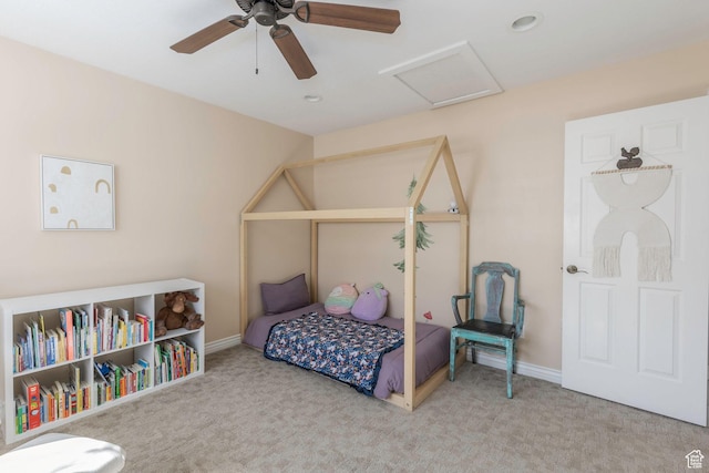 161 W Swiss Farm Way Unit 9, Midway, UT 84049 - bedroom with baseboards, a ceiling fan, attic access, and carpet flooring