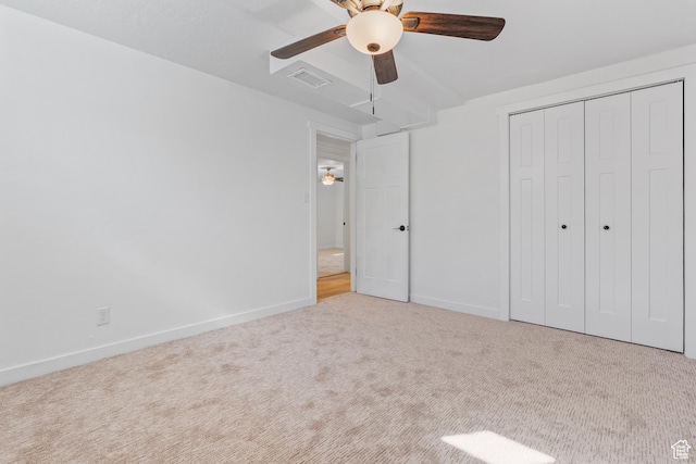 4375 S 2700 E, Holladay, UT 84124 - unfurnished bedroom with visible vents, baseboards, ceiling fan, carpet flooring, and a closet