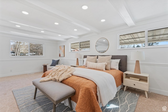 4375 S 2700 E, Holladay, UT 84124 - bedroom featuring recessed lighting, baseboards, beam ceiling, and carpet