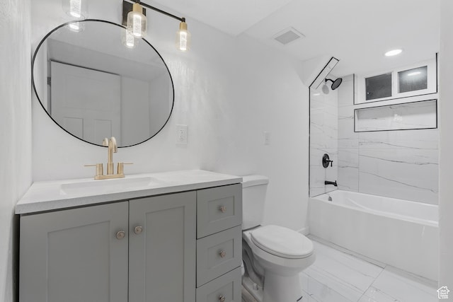 4375 S 2700 E, Holladay, UT 84124 - bathroom featuring visible vents, toilet, shower / bathing tub combination, marble finish floor, and vanity