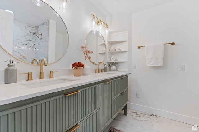 4375 S 2700 E, Holladay, UT 84124 - bathroom featuring a sink, baseboards, marble finish floor, and double vanity