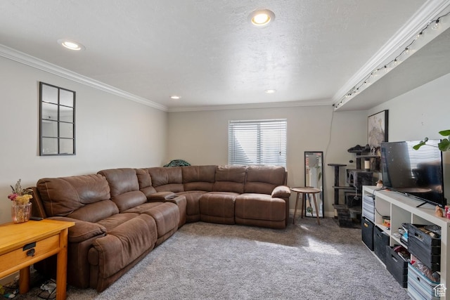 5964 W Jackling Way, West Jordan, UT 84081 - living room featuring recessed lighting, carpet flooring, and crown molding