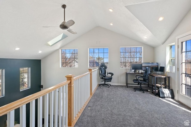 5964 W Jackling Way, West Jordan, UT 84081 - carpeted home office with vaulted ceiling with skylight, plenty of natural light, and a textured ceiling