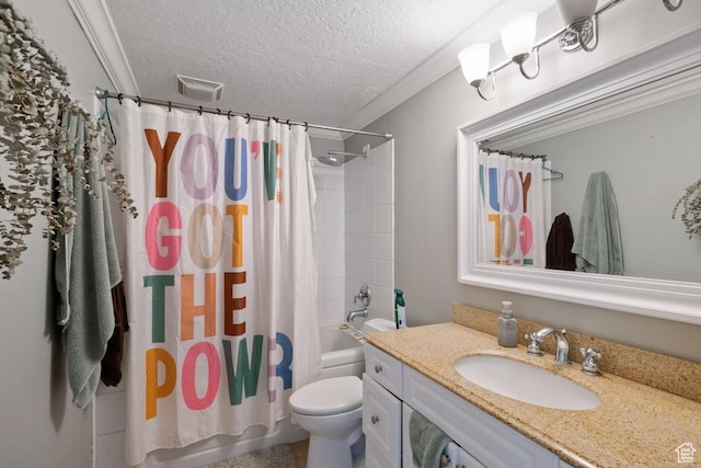 5964 W Jackling Way, West Jordan, UT 84081 - full bath with visible vents, toilet, a textured ceiling, shower / tub combo, and vanity
