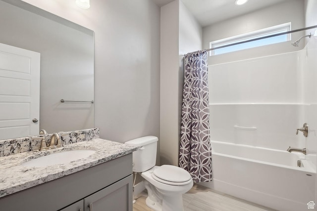 1722 W Shade Ln, Riverton, UT 84065 - full bathroom with vanity, toilet, and shower / bath combo with shower curtain