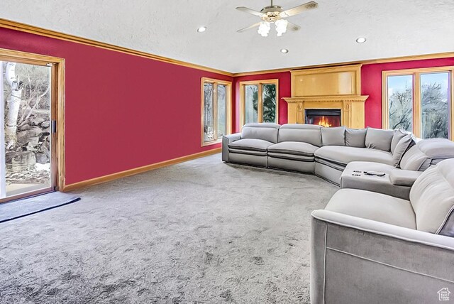 6464 Bybee Dr, Ogden, UT 84403 - unfurnished living room with baseboards, recessed lighting, ceiling fan, a textured ceiling, and carpet flooring