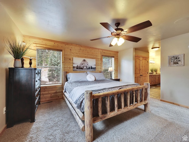 161 N Irish Trl, Brian Head, UT 84719 - bedroom featuring a ceiling fan, baseboards, carpet, and wooden walls