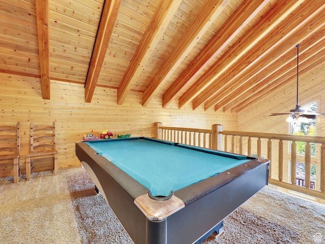 161 N Irish Trl, Brian Head, UT 84719 - playroom featuring beam ceiling, carpet floors, wooden ceiling, and pool table