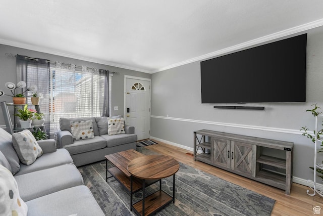 4201 S 2260 W, Taylorsville, UT 84129 - living room with baseboards, wood finished floors, and ornamental molding