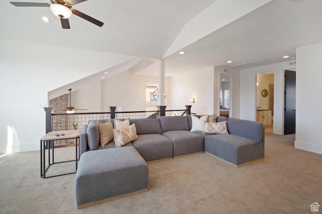 292 N Abajo Peak Way, Heber City, UT 84032 - living room with ceiling fan, light colored carpet, recessed lighting, and vaulted ceiling