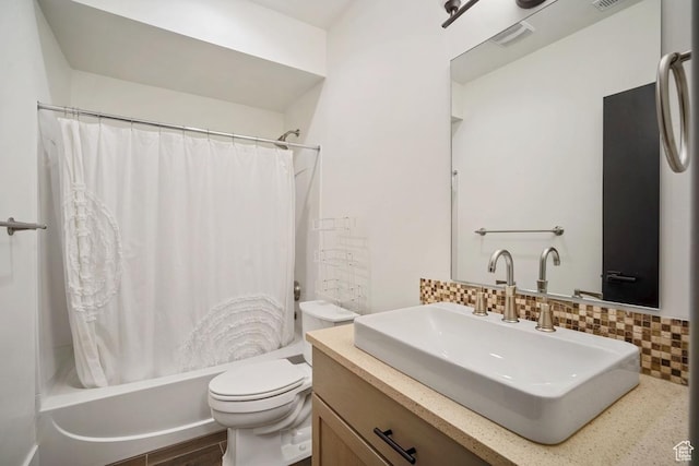 292 N Abajo Peak Way, Heber City, UT 84032 - full bathroom featuring shower / bath combo with shower curtain, toilet, tasteful backsplash, and vanity