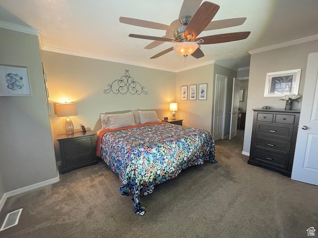 225 W Lyman Ln, Bountiful, UT 84010 - carpeted bedroom with ceiling fan, visible vents, baseboards, and ornamental molding