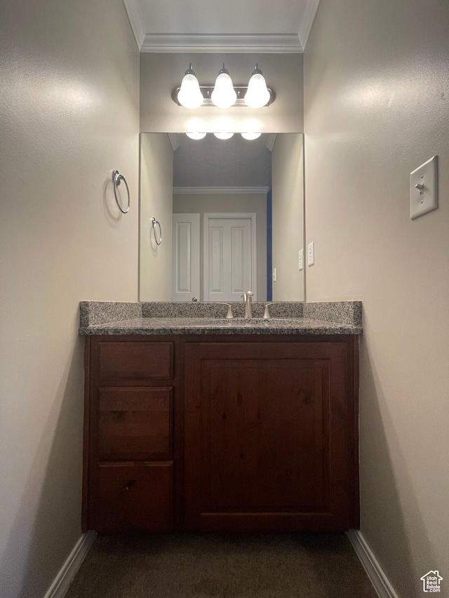 225 W Lyman Ln, Bountiful, UT 84010 - bathroom featuring vanity, crown molding, and baseboards