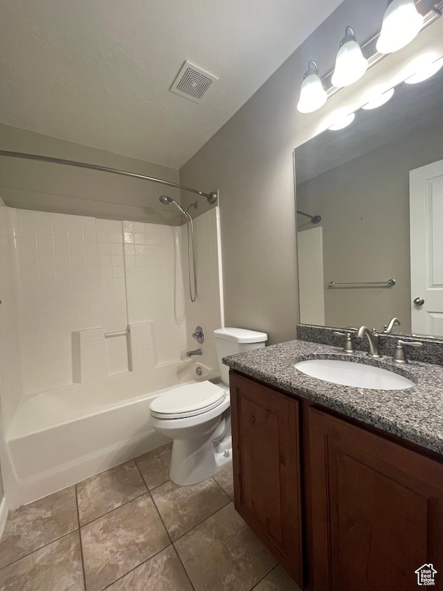 225 W Lyman Ln, Bountiful, UT 84010 - full bathroom with tile patterned flooring, visible vents, toilet, shower / bathtub combination, and vanity