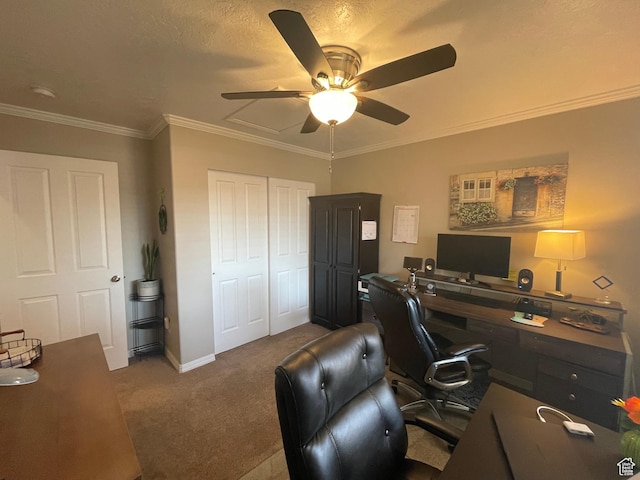 225 W Lyman Ln, Bountiful, UT 84010 - carpeted office space with baseboards, ceiling fan, and ornamental molding