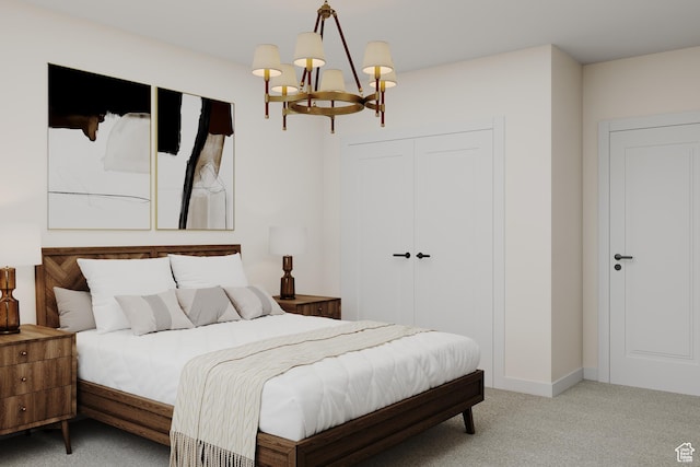 2686 S 2430 W Unit 101, Syracuse, UT 84075 - bedroom featuring an inviting chandelier, light colored carpet, a closet, and baseboards