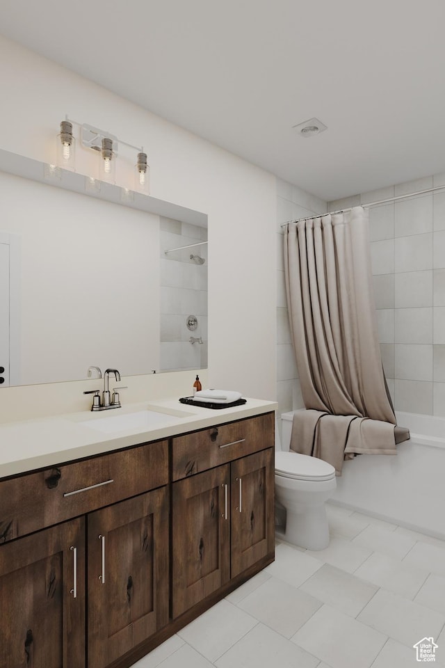2686 S 2430 W Unit 101, Syracuse, UT 84075 - bathroom with vanity, visible vents, tile patterned flooring, shower / bath combination with curtain, and toilet
