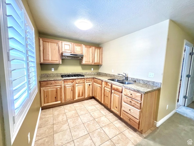 15 E 1100 S, Vernal, UT 84078 - kitchen featuring under cabinet range hood, light brown cabinetry, gas stovetop, and a sink