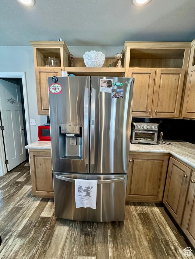 924 E Breeze Way Unit 106, Garden City, UT 84028 - kitchen with stainless steel fridge, dark wood-style flooring, light countertops, and open shelves