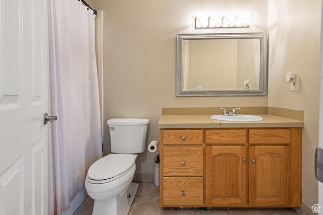 2144 N 750 W, Clinton, UT 84015 - bathroom featuring toilet, vanity, tile patterned floors, and curtained shower