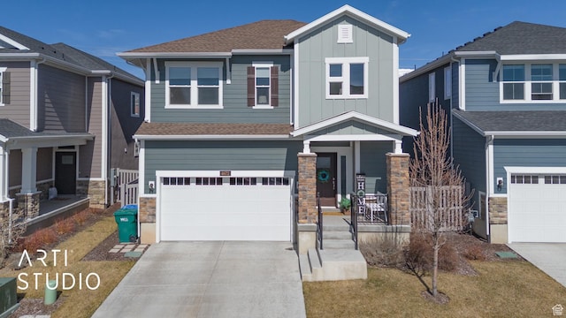 4672 W Tulip N, Cedar Hills, UT 84062 - craftsman inspired home featuring stone siding, an attached garage, board and batten siding, and driveway