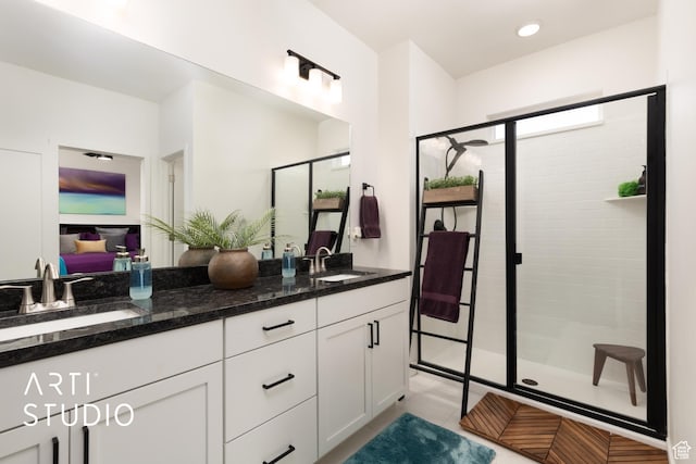 4672 W Tulip N, Cedar Hills, UT 84062 - ensuite bathroom with a shower stall, connected bathroom, double vanity, and a sink