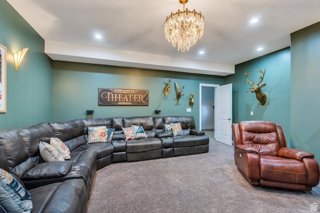 2382 S Spanish Oaks Dr, Spanish Fork, UT 84660 - carpeted living room with recessed lighting and a chandelier
