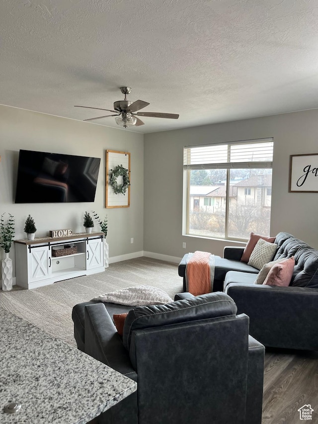 1036 S Fir St, Cedar City, UT 84720 - living area with baseboards, a textured ceiling, and a ceiling fan