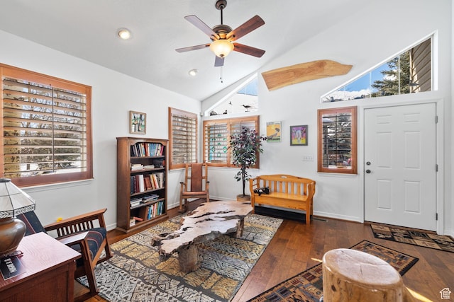 7494 Brook Hollow Loop Rd, Park City, UT 84098 - interior space with baseboards, recessed lighting, ceiling fan, vaulted ceiling, and wood-type flooring
