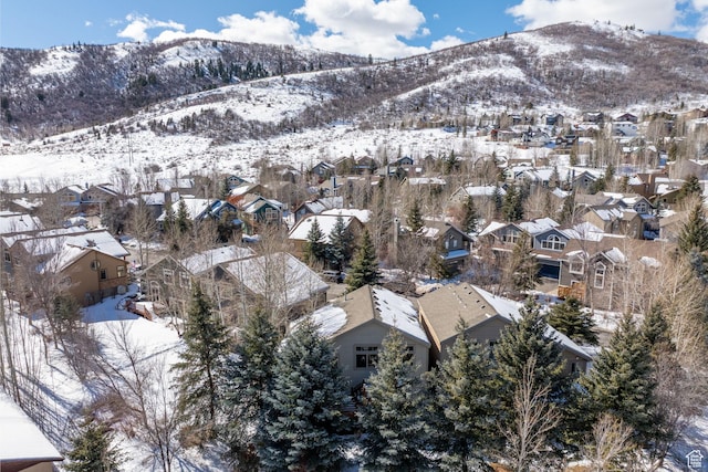 7494 Brook Hollow Loop Rd, Park City, UT 84098 - snowy aerial view featuring a mountain view and a residential view