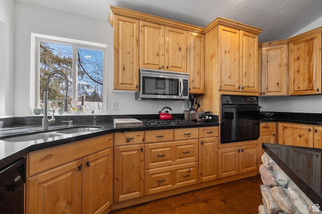 7494 Brook Hollow Loop Rd, Park City, UT 84098 - kitchen with dark wood-style flooring, black appliances, and a sink