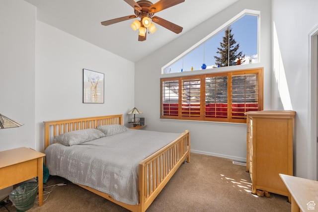 7494 Brook Hollow Loop Rd, Park City, UT 84098 - bedroom with vaulted ceiling, a ceiling fan, baseboards, and carpet floors