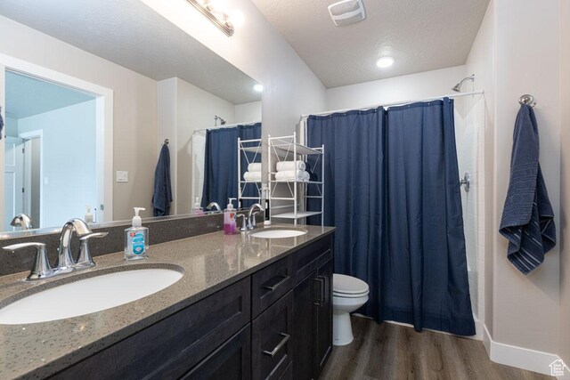 3180 W 1650 N Unit B, Cedar City, UT 84721 - bathroom with a shower with shower curtain, toilet, wood finished floors, and a sink