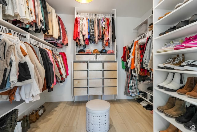 walk in closet featuring wood finished floors