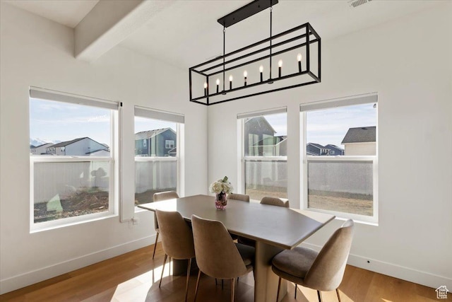 dining room with baseboards and wood finished floors