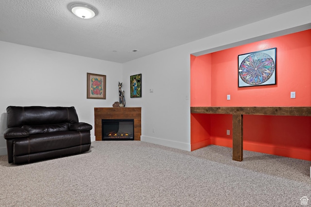 1762 S Hobblecreek Haven Rd, Springville, UT 84663 - sitting room with carpet flooring, a textured ceiling, and a glass covered fireplace