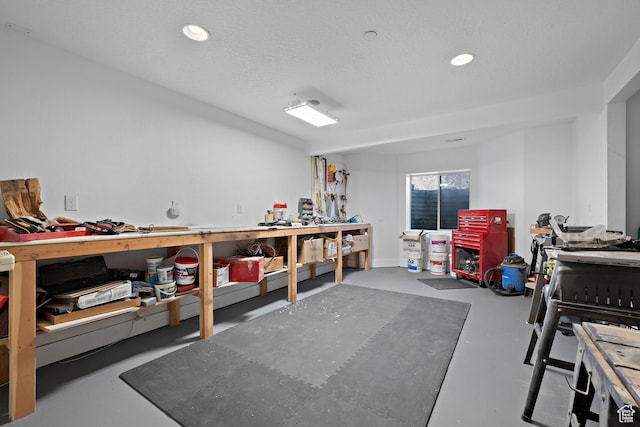 1762 S Hobblecreek Haven Rd, Springville, UT 84663 - miscellaneous room with a workshop area, finished concrete floors, and recessed lighting