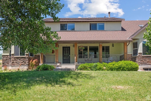 1762 S Hobblecreek Haven Rd, Springville, UT 84663 - townhome / multi-family property featuring stucco siding, stone siding, covered porch, and a front lawn