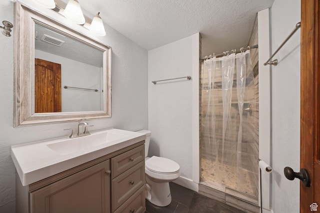 13862 S 7300 W, Herriman, UT 84096 - bathroom with vanity, a shower with shower curtain, a textured ceiling, and a textured wall