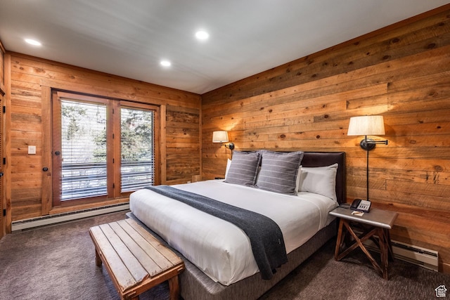 8840 N The Unit 37, Sundance, UT 84604 - bedroom with baseboard heating, carpet flooring, wood walls, and access to outside