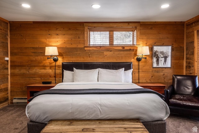 8840 N The Unit 37, Sundance, UT 84604 - carpeted bedroom with recessed lighting, a baseboard heating unit, and wooden walls