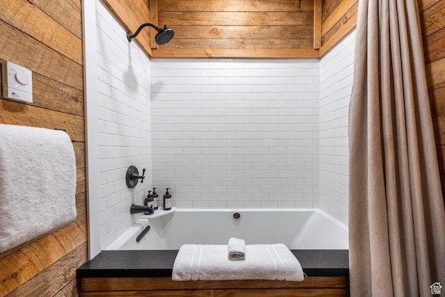 8840 N The Unit 37, Sundance, UT 84604 - full bathroom featuring wooden walls and shower / tub combo with curtain