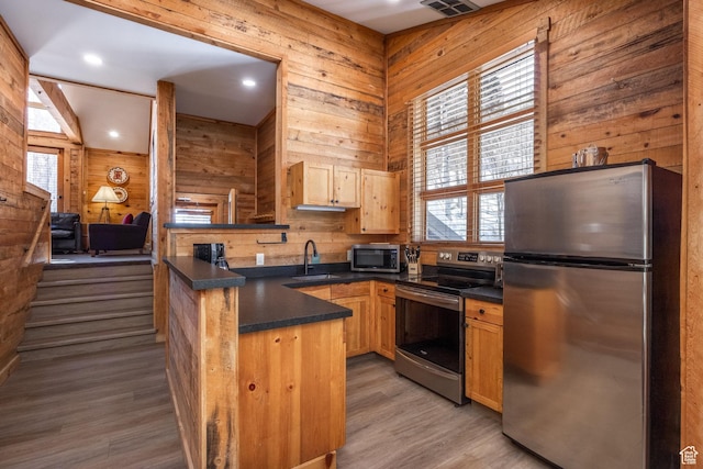 8840 N The Unit 37, Sundance, UT 84604 - kitchen with a peninsula, plenty of natural light, dark countertops, and stainless steel appliances