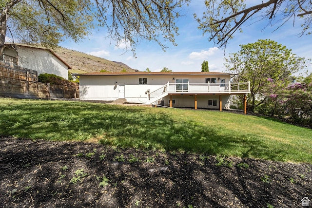 770 S 1680 E, Pleasant Grove, UT 84062 - rear view of house with stairs, a wooden deck, a yard, and fence