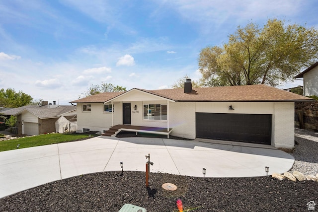 770 S 1680 E, Pleasant Grove, UT 84062 - single story home with a chimney, brick siding, a shingled roof, an attached garage, and driveway