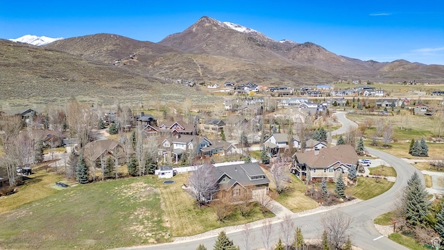 bird's eye view featuring a mountain view and a residential view