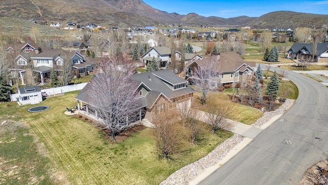 aerial view with a mountain view and a residential view