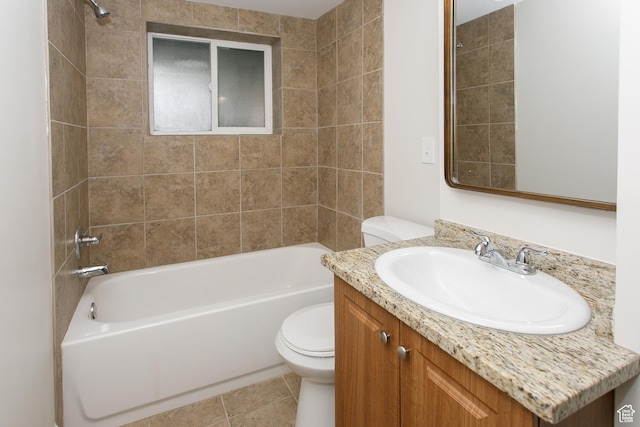 bathroom with vanity, tile patterned floors, toilet, and shower / bath combination