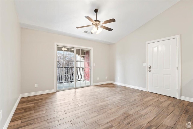 684 S 2150 W Unit 303, Pleasant Grove, UT 84062 - empty room with visible vents, a ceiling fan, lofted ceiling, and wood finished floors